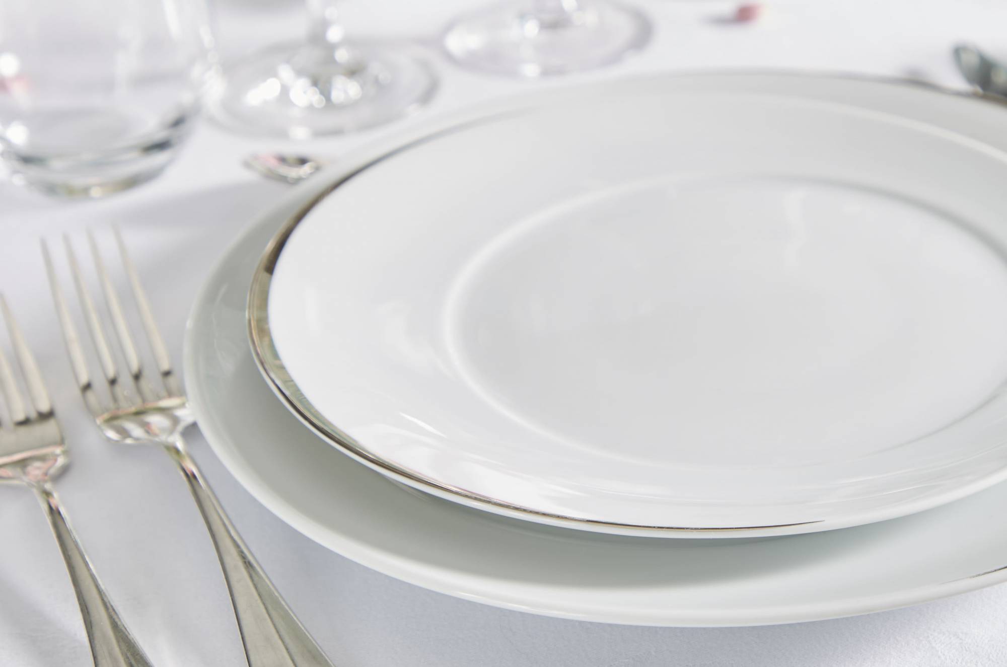 Assiette porcelaine Plate Filet Or / Ellipse Argent